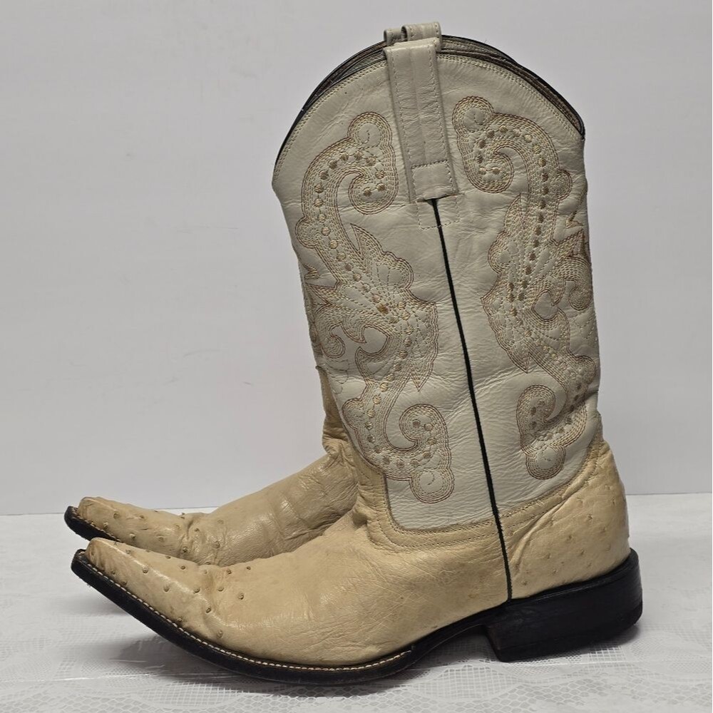 Ivory Beige Ostrich Leather Cowboy Boots Women's 6.5 Western Cowgirl Festival
